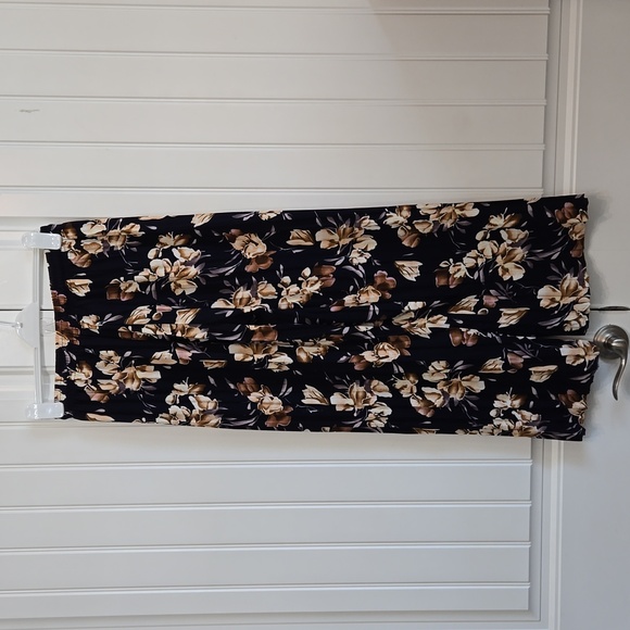 Fancy Pleated Palazzo Pants Blue Cream Flowers Wide Leg Elastic Waistband Med. - Picture 6 of 11